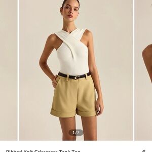 Commense White Ribbed Knit Crisscross Tank Top